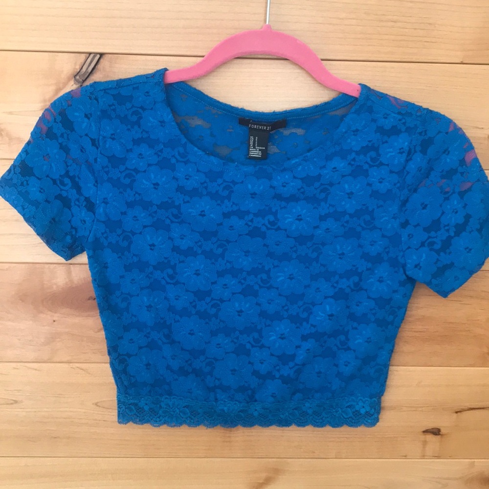Blue lace crop top